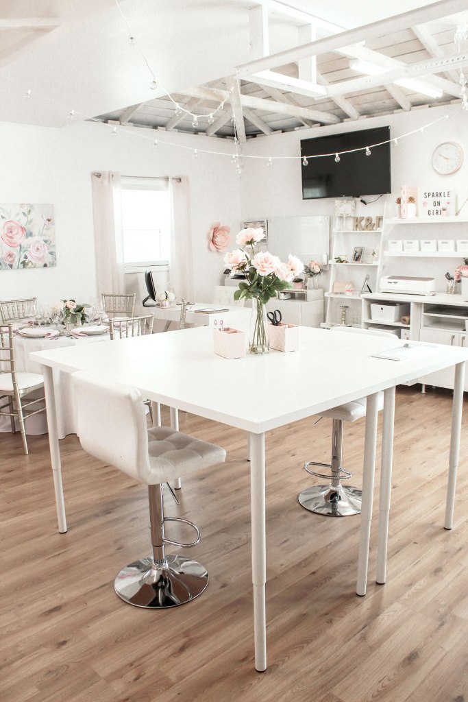 Office Inspiration, Pink and White Office, Craft Room, Cricut Storage, She Shed