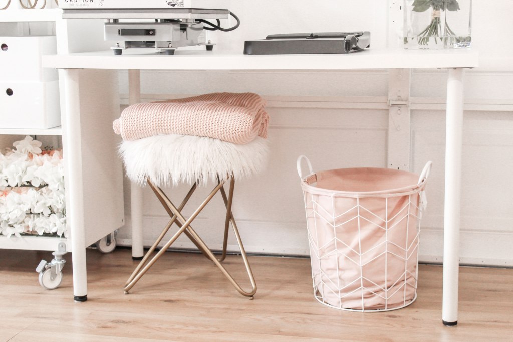 Office Inspiration, Pink and White Office, Craft Room, Cricut Storage, She Shed