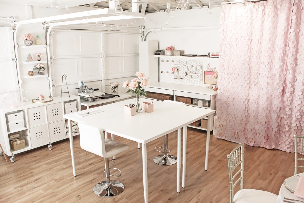 Office Inspiration, Pink and White Office, Craft Room, Cricut Storage, She Shed