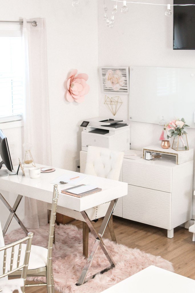 Office Inspiration, Pink and White Office, Craft Room, Cricut Storage, She Shed