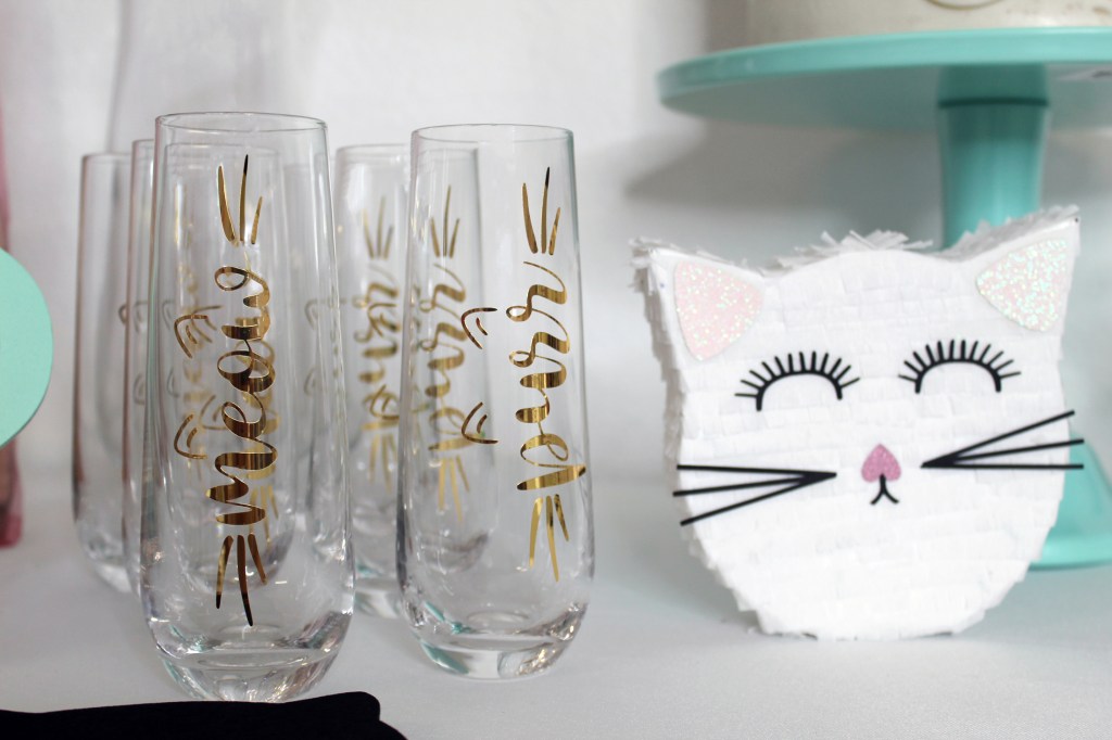 Purrty Thirty, Cat-Themed 30th Birthday Party, Meow Purr Champagne Glasses Flutes, Cat Pinata